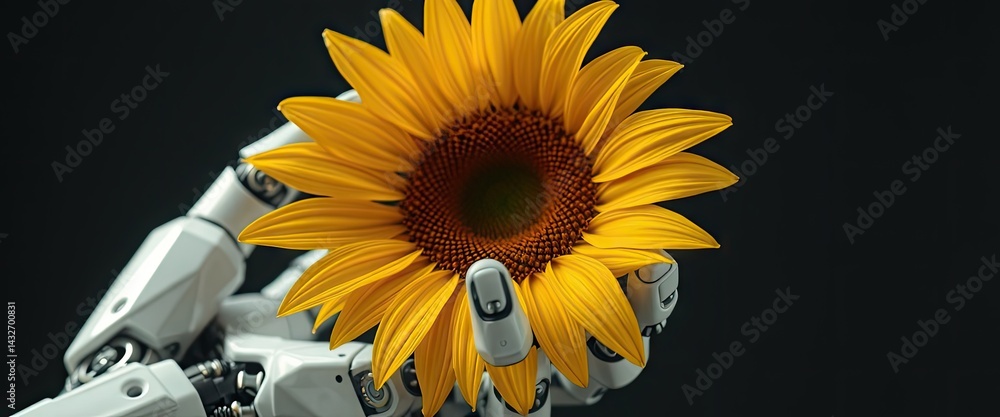 Robot Hand Holds Sunflower