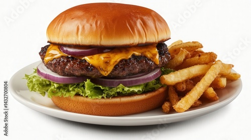 Delicious burger with fries on a plate