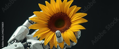Obraz na płótnie Robot Hand Holds Sunflower w salonie