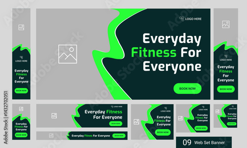 Best body fitness web set banner design for social media post, everyday workout plan web bundle banner design, fully editable vector eps 10 file format