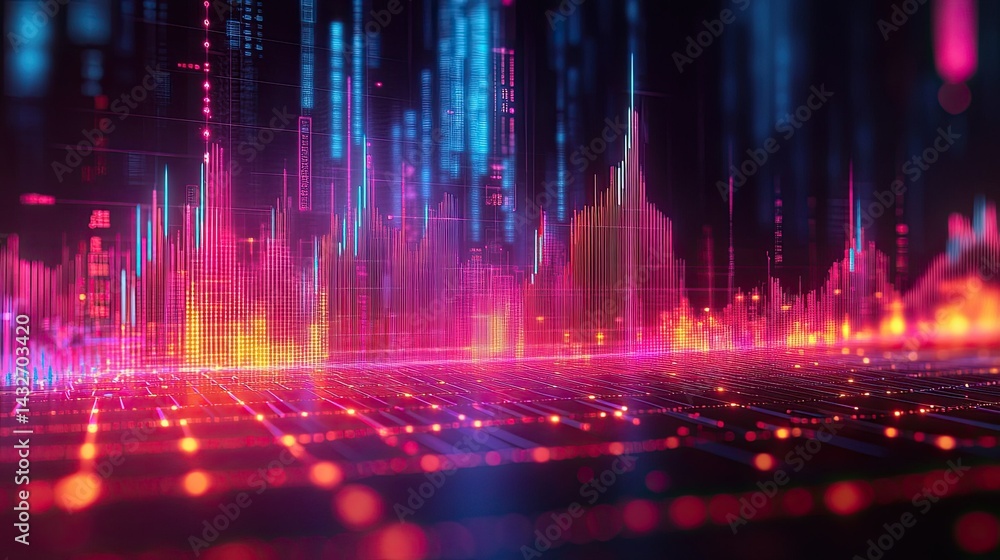 Rising financial graph on a neon grid, symbolizing futuristic stock market trends and economic growth Rising financial graph on a neon grid, symbolizing futuristic stock market trends and economic growth