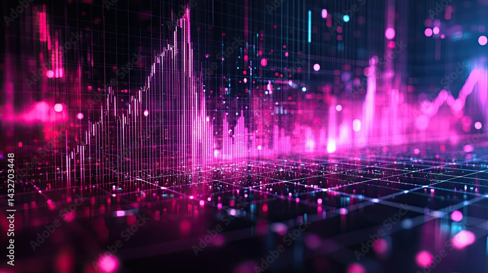 Rising financial graph on a neon grid, symbolizing futuristic stock market trends and economic growth Rising financial graph on a neon grid, symbolizing futuristic stock market trends and economic growth