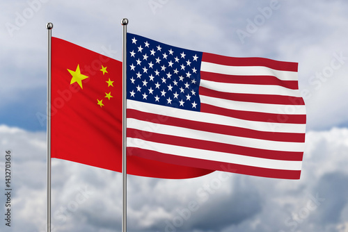 Chinese and American flag o...