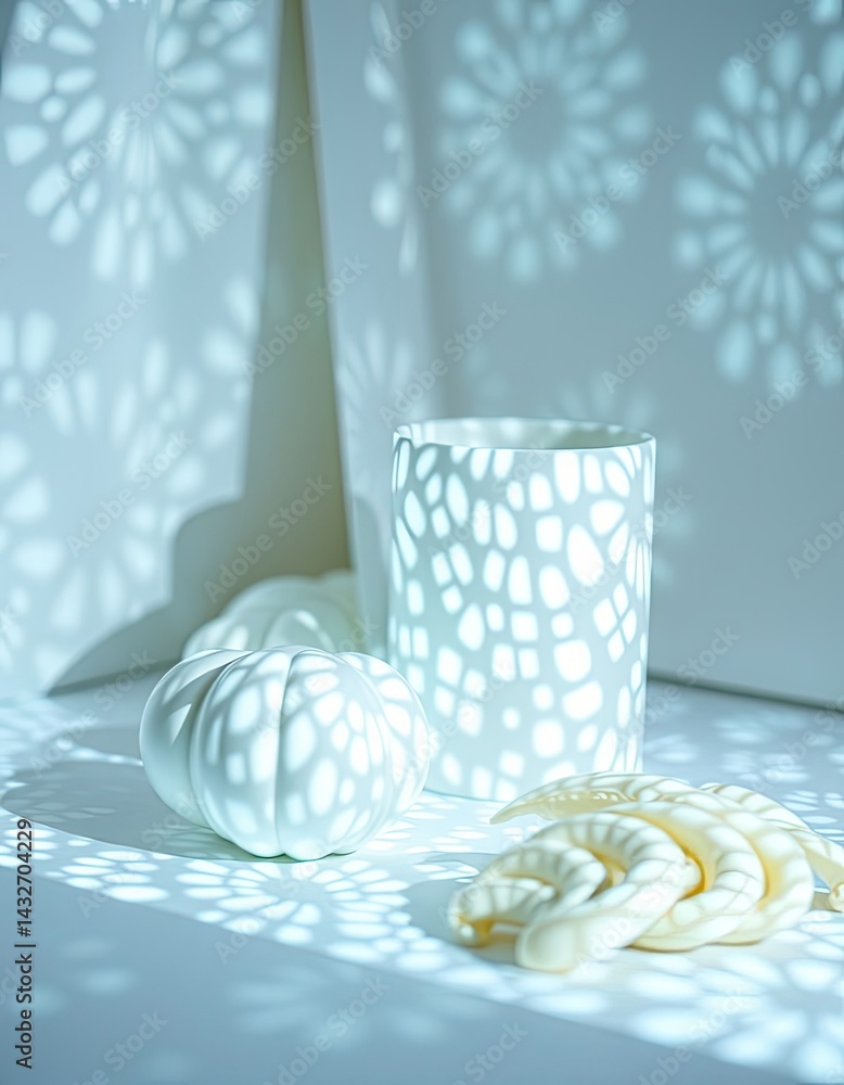 White ceramic objects in light