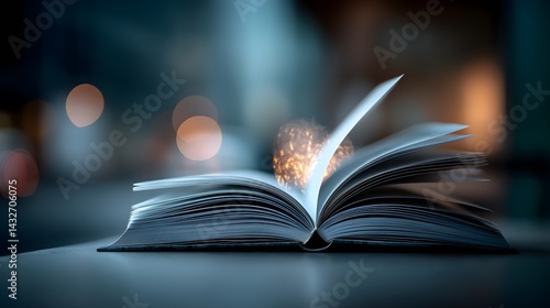 An open book illuminated by a soft, mysterious light