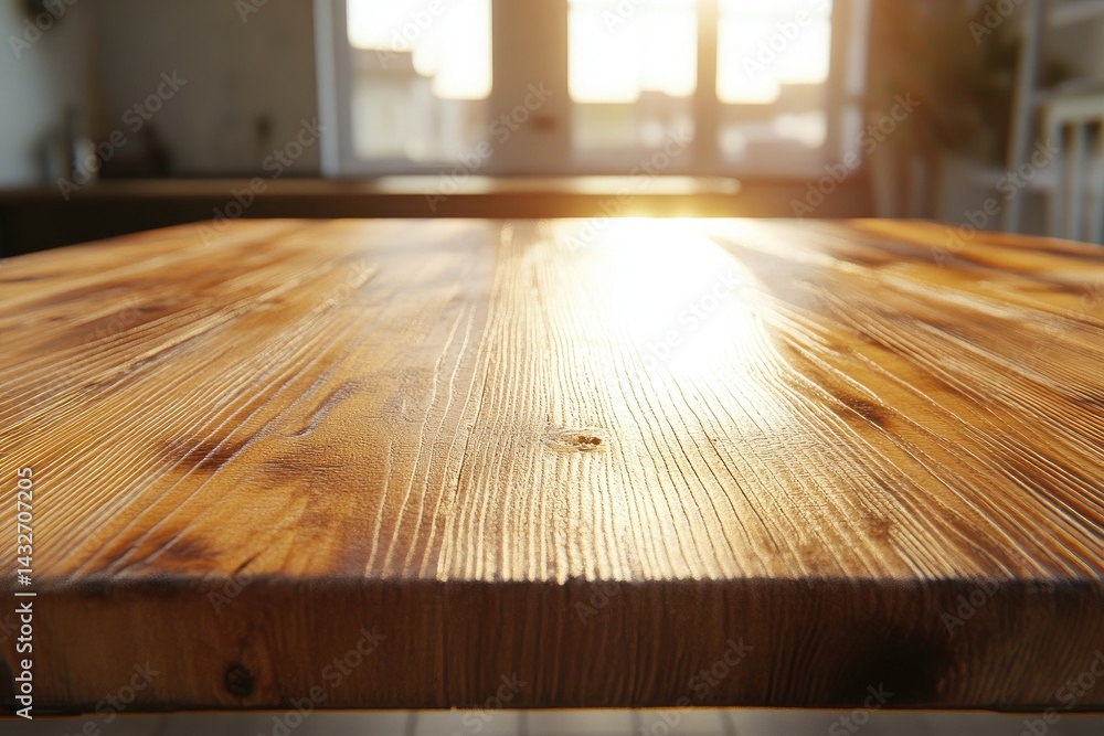Wooden table top with sunlight