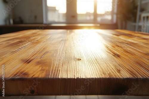 Obraz na płótnie Wooden table top with sunlight w salonie