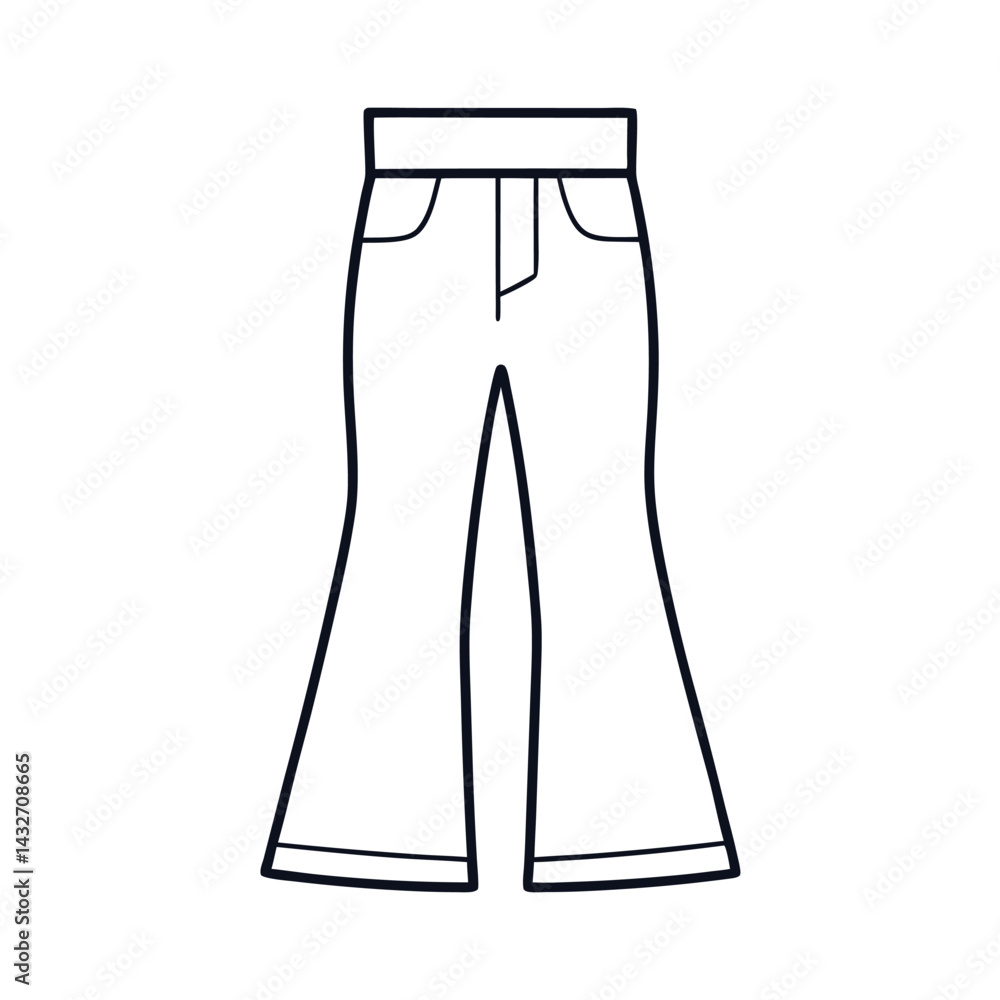 Flare Jeans Vector Line Drawing Flare Jeans Vector Line Drawing