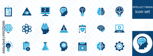 intellect Brain icon set . Awareness, mental, intellect, neurology, wit, contemplation, mindset, smart, learning, mind and more
