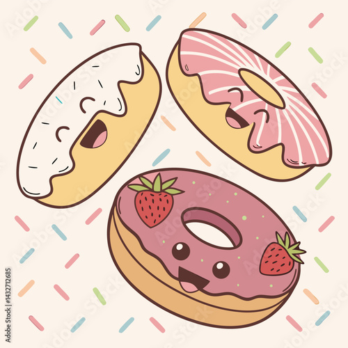 cute funny variety doughnut characters set collection