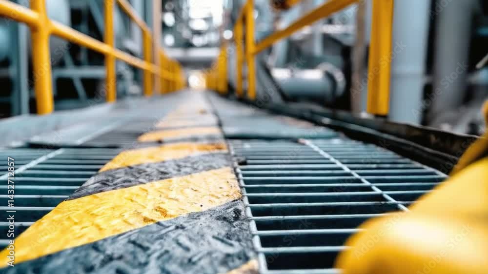 Yellow Safety Boot on Industrial Walkway Yellow Safety Boot on Industrial Walkway