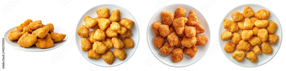 Fried chicken nuggets on a plate Isolated on transparent background. PNG , Set of Fried chicken nuggets on a plate Isolated on transparent background. PNG , Set of