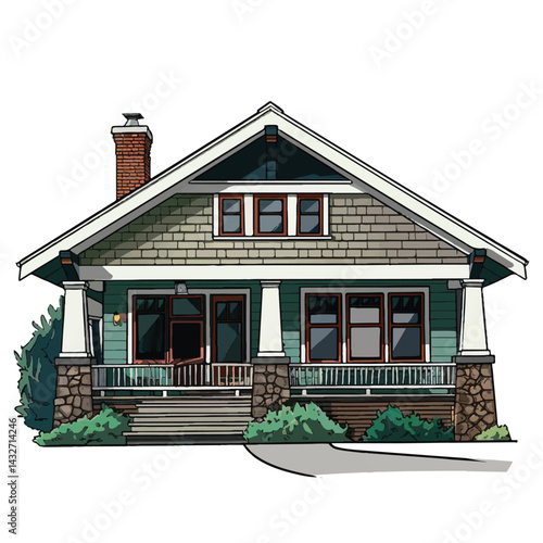 A cute house model of Craftsman Bungalow house vector