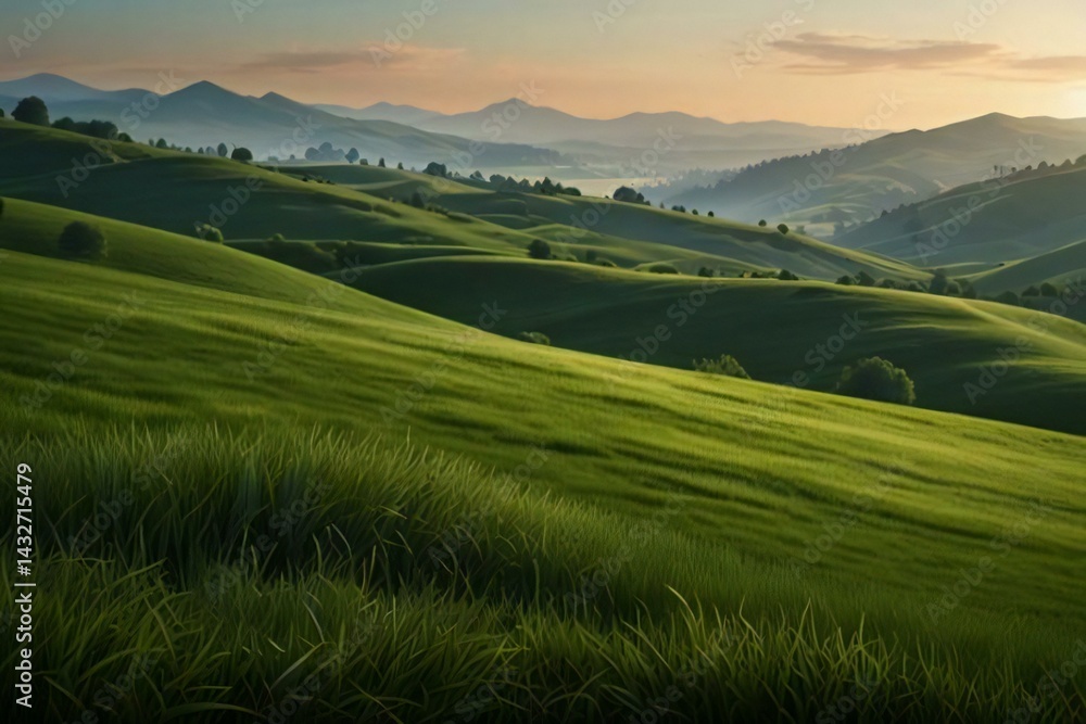 Fototapeta premium landscape with green grass and mountains