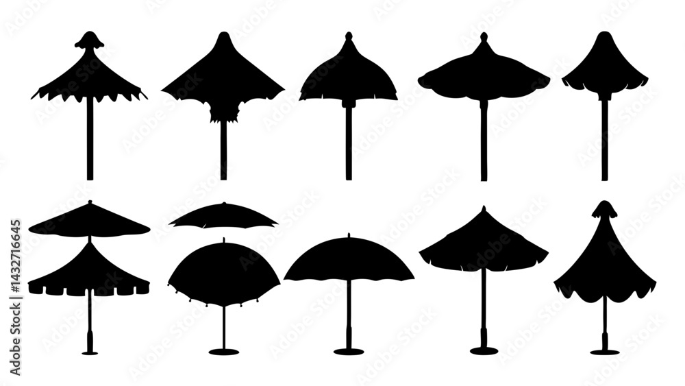 Obraz premium set of umbrellas silhouette vector on white background