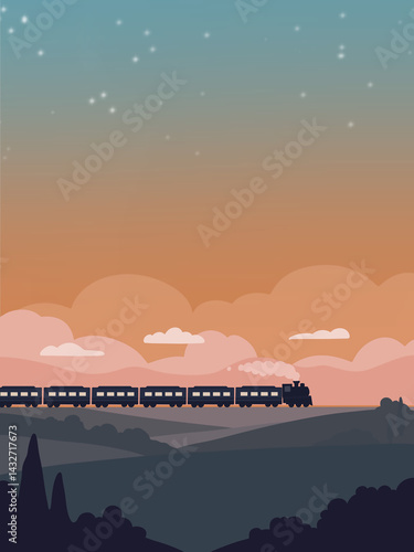sunset sky and train