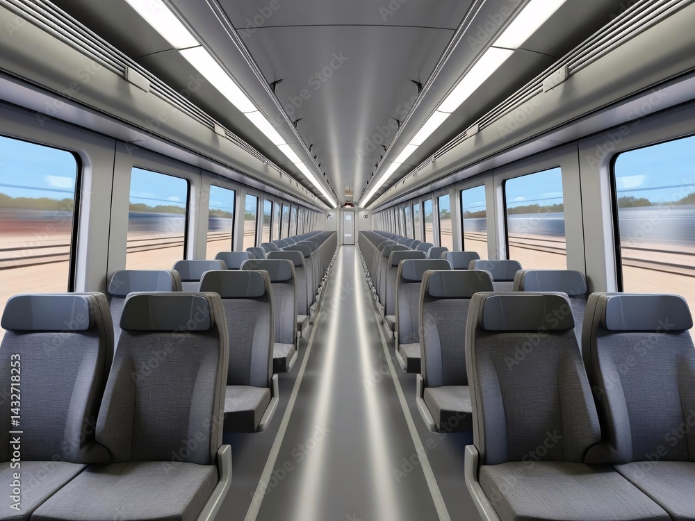Interior View of Modern High-Speed Train Car with Gray Seats Interior View of Modern High-Speed Train Car with Gray Seats
