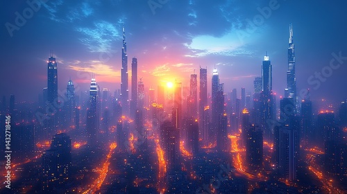Wallpaper Mural Dubai Skyline at Sunset: A Breathtaking Aerial View of Illuminat Torontodigital.ca