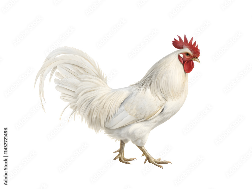 Fototapeta premium White rooster isolated on white background
