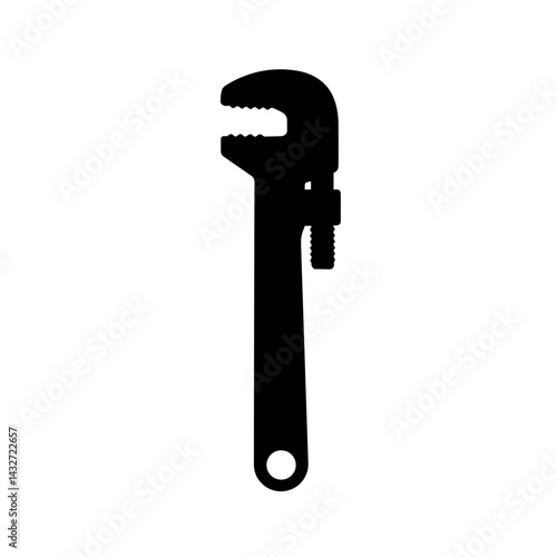 Pipe wrench icon in black industrial silhouette style