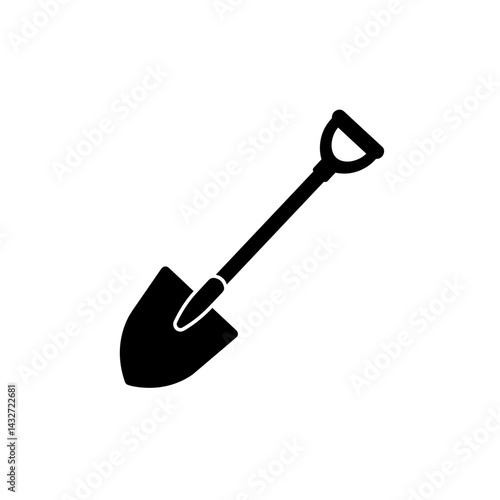 Shovel icon in black silhouette with D-handle grip