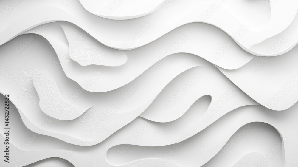 Fototapeta premium Layered paper cut-out style background with flowing organic shapes in monochrome white