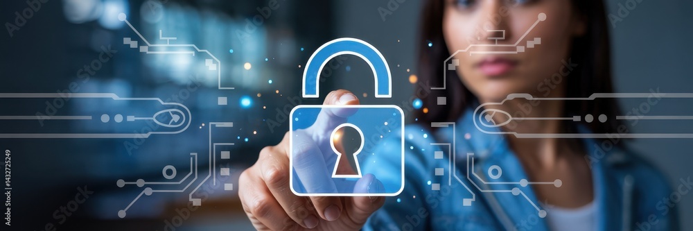 Digital security concept displayed by a person.