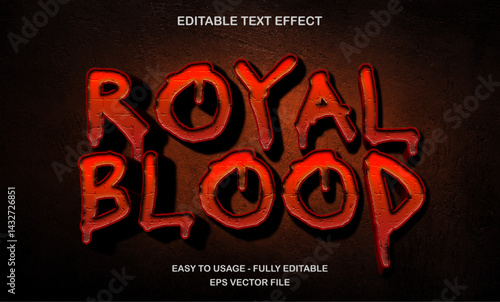 Editable 3D Bold Royal Blood Text Effect - Editable Title Horror Movie Text Style Vector Design