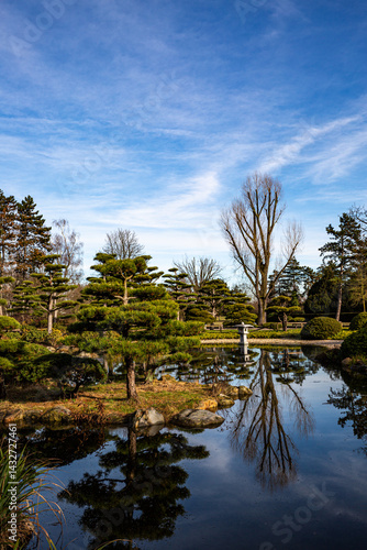Obraz na płótnie Landscape with lake and trees in park w salonie