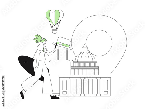Holiday travel travel characters internet background vector hand drawn illustration
