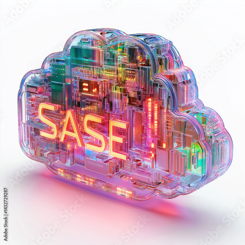 SASE. Secure Access Service Edge data encryption infrastructure. Network protection zero trust. Cloud security. Edge computing. Cyber protection system with SASE technology image