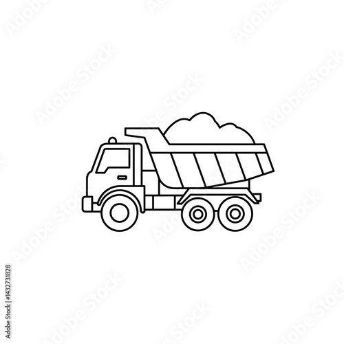 Dump truck icon in outline vector style with cargo