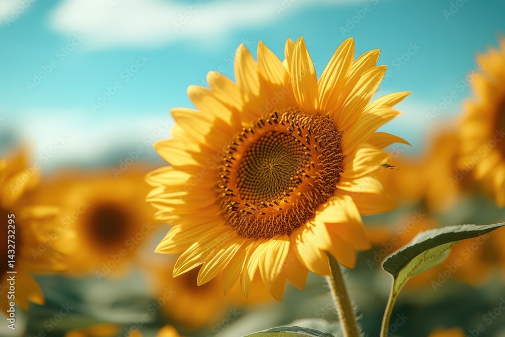 A vibrant sunflower in full bloom, basking in the sunlight of a summer day. A vibrant sunflower in full bloom, basking in the sunlight of a summer day.