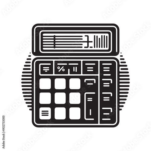Calculator Silhouette Vector Illustration, Solid White Background.
