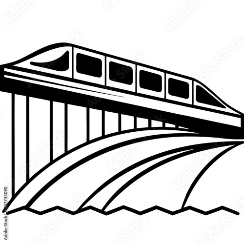 Silhouette of a modern bullet train speeding along a bridge