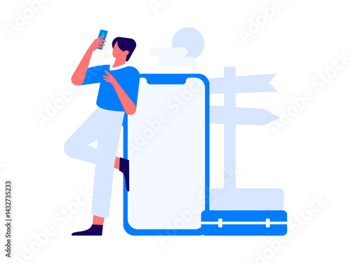 Holiday travel travel characters internet background vector hand drawn illustration
