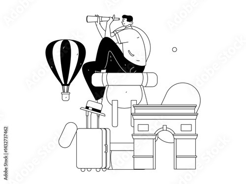 Holiday travel travel characters internet background vector hand drawn illustration
