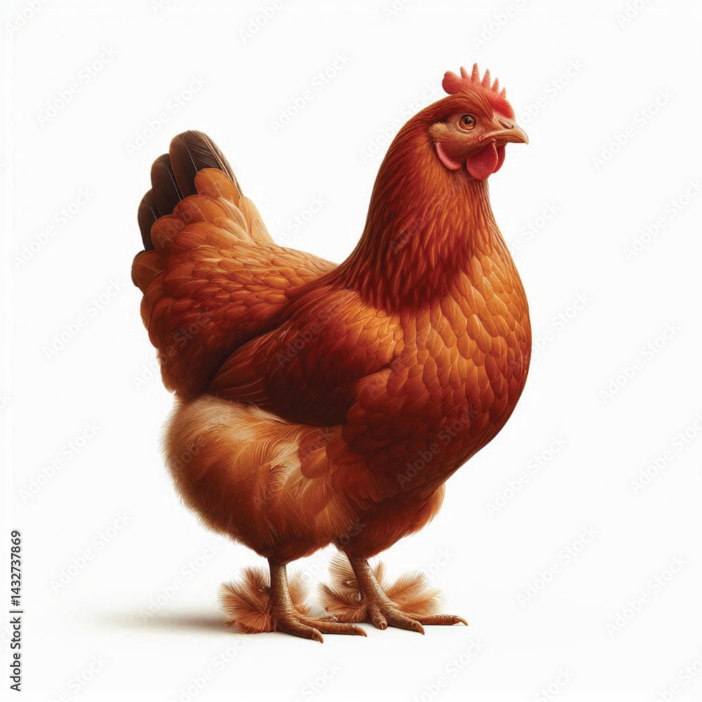 Fototapeta premium Full Body Brown Chicken Hen Standing Isolated on White Background with Transparent Cutout