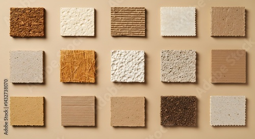 Sustainable Construction Material Samples: Eco-Friendly Building Innovation & Biocomposite Textures. Diverse Natural & Recycled Materials for Architecture & Interior Design Solutions