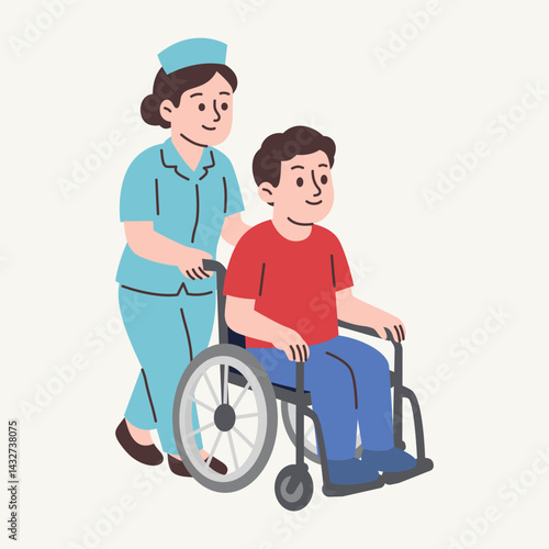 Caring Nurse Helping Patient In Wheelchair Recovering Health
