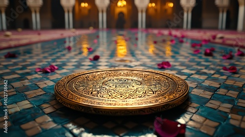Ornate Golden Tray in a Moroccan Palace