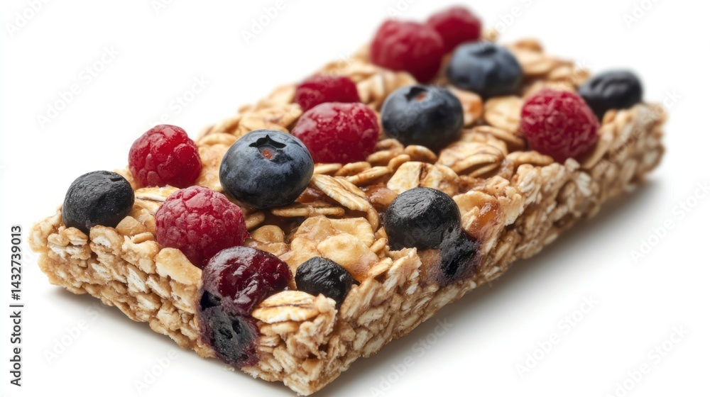 Healthy granola bar with berries, isolated on white background Healthy granola bar with berries, isolated on white background