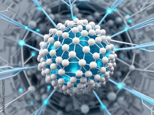 Interconnected Node Network with Glowing Blue Core for Technology Concepts