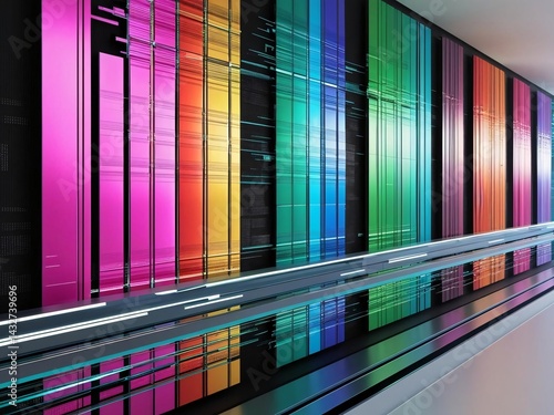 Colorful Server Racks in Data Center with Reflections