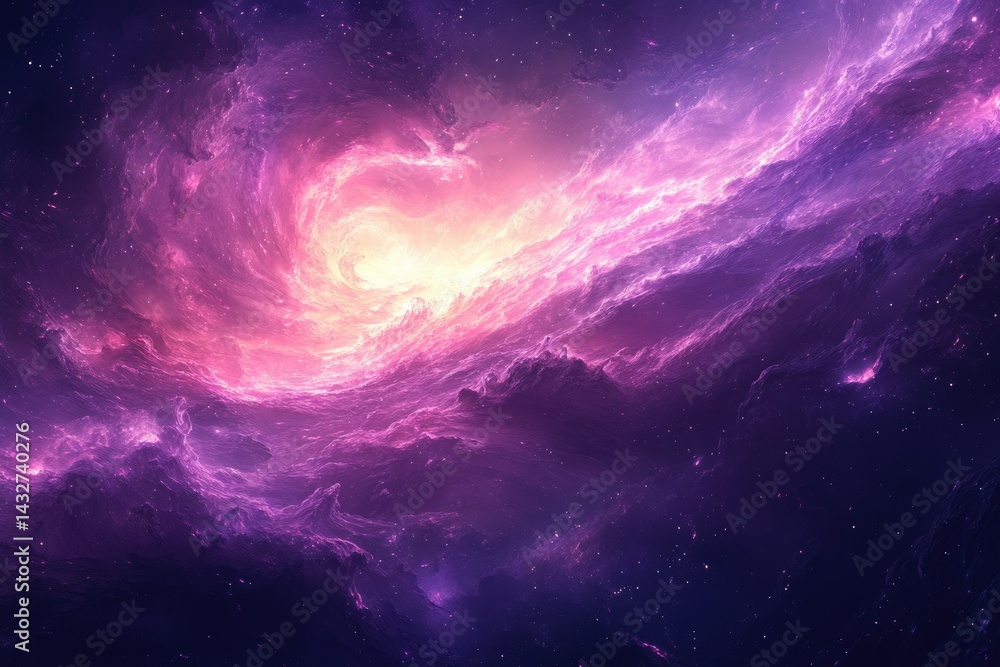 Obraz premium A swirling nebula of vibrant purples and pinks, glowing with cosmic energy in deep space.