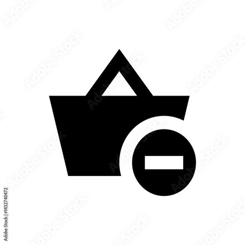 Black shopping basket icon with a minus sign inside a circle indicating removal or deletion of items from cart