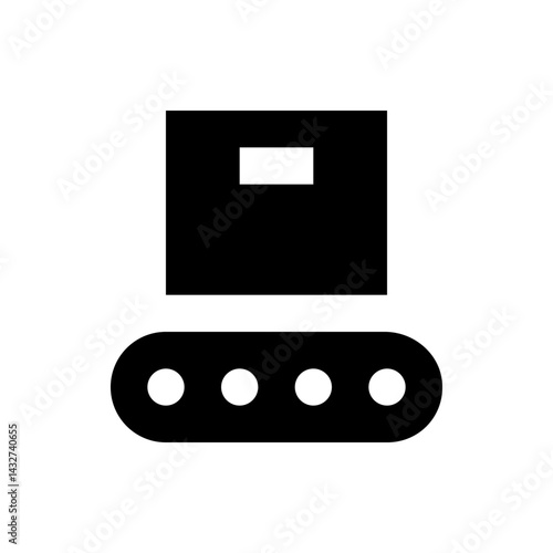 Illustration of a black tank with a rectangular turret and four visible track wheels in simple style
