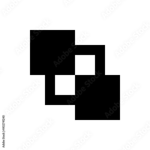 Overlapping black squares with white square voids creating a geometric abstract design on white background