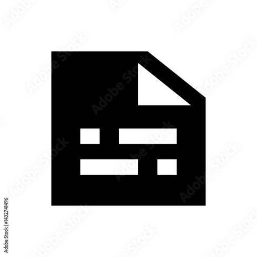 Black document icon with a folded corner and a white horizontal bar and square inside the document