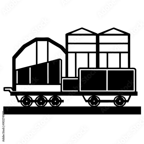 Silhouette of a train cart with cargo being loaded